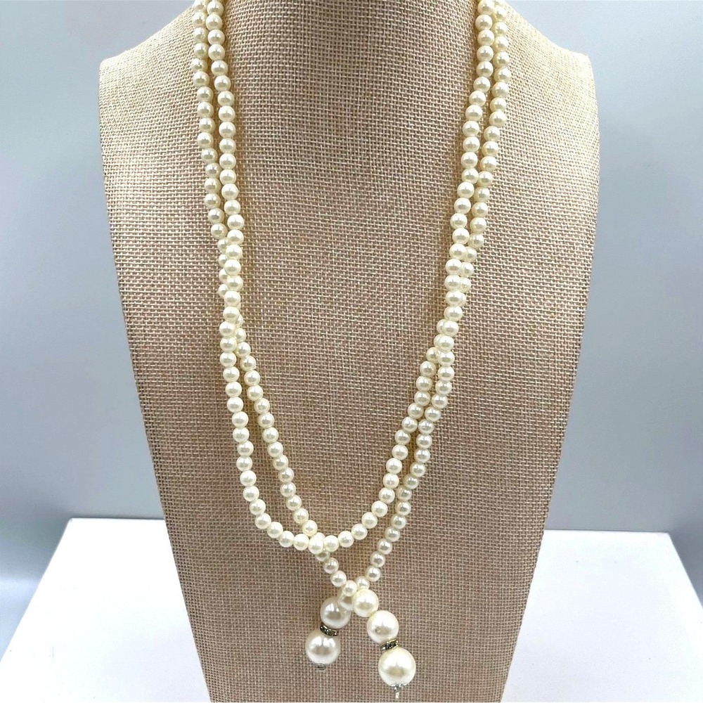 Unbranded Lariat Necklace Vintage Women 60in White Excellent Faux Pearl Tassel